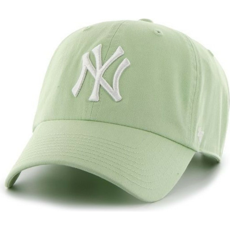 47-brand-curved-brim-white-logo-new-york-yankees-mlb-clean-up-light-green-cap