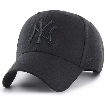 47 Brand Curved Brim Black Logo New York Yankees MLB MVP Black Snapback Cap