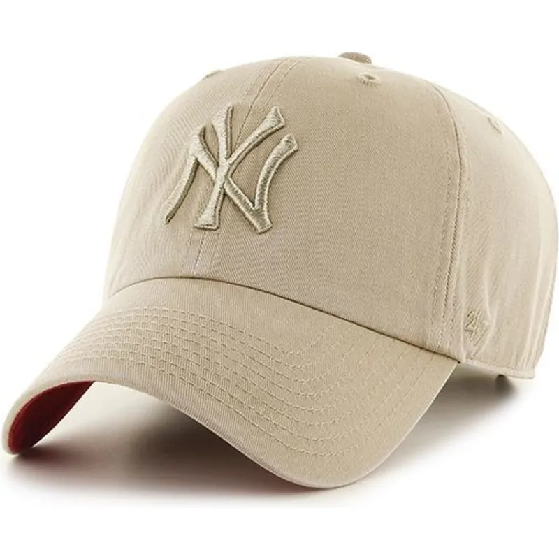 cappellino-curvo-beige-con-logo-beige-dei-new-york-yankees-mlb-clean-up-di-47-brand