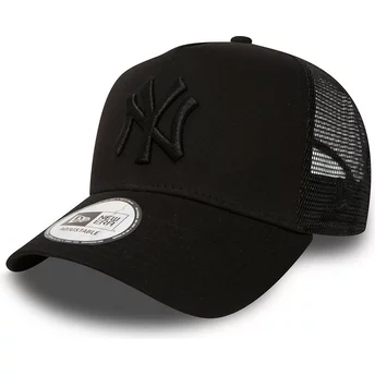 New Era Black Logo New York Yankees MLB Clean A Frame Black Trucker Hat