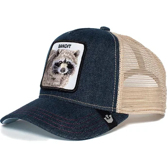 casquette-trucker-bleue-denim-et-blanche-raton-laveur-bandit-goorin-bros