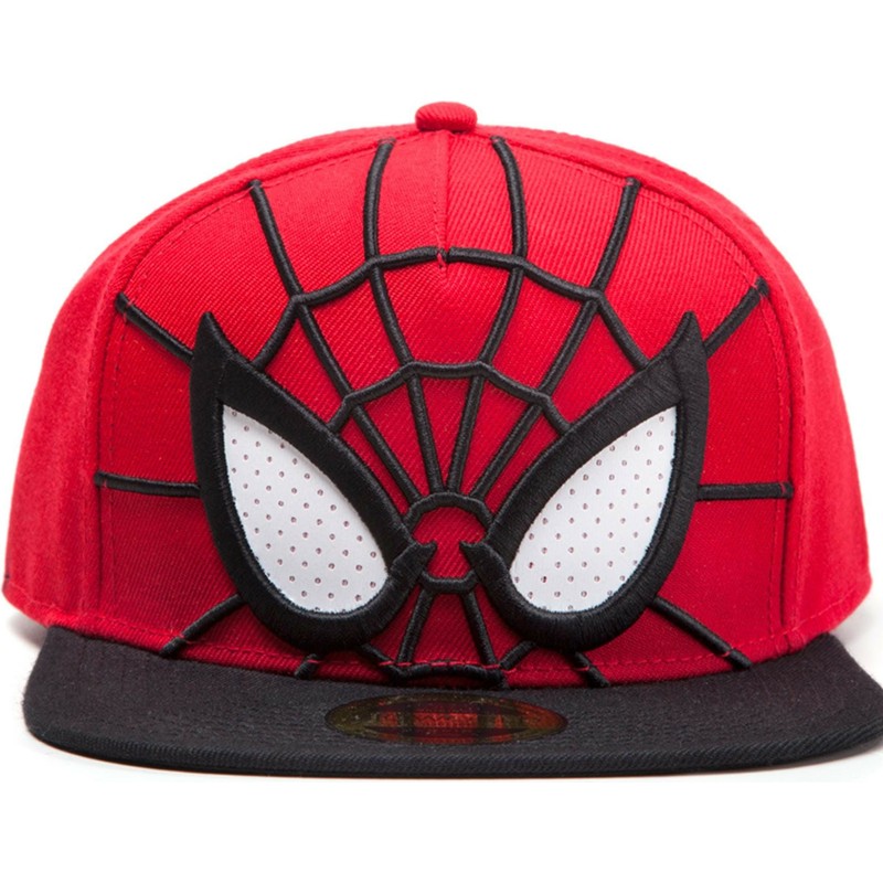 Difuzed Flat Brim Spider-Man 3D Mesh Eyes Marvel Comics Red and Black  Snapback Cap: 