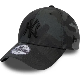 Gebogene Kappe schwarzes Camouflage verstellbar für Kinder mit schwarzem Logo 9FORTY League Essential von New York Yankees MLB von New Era