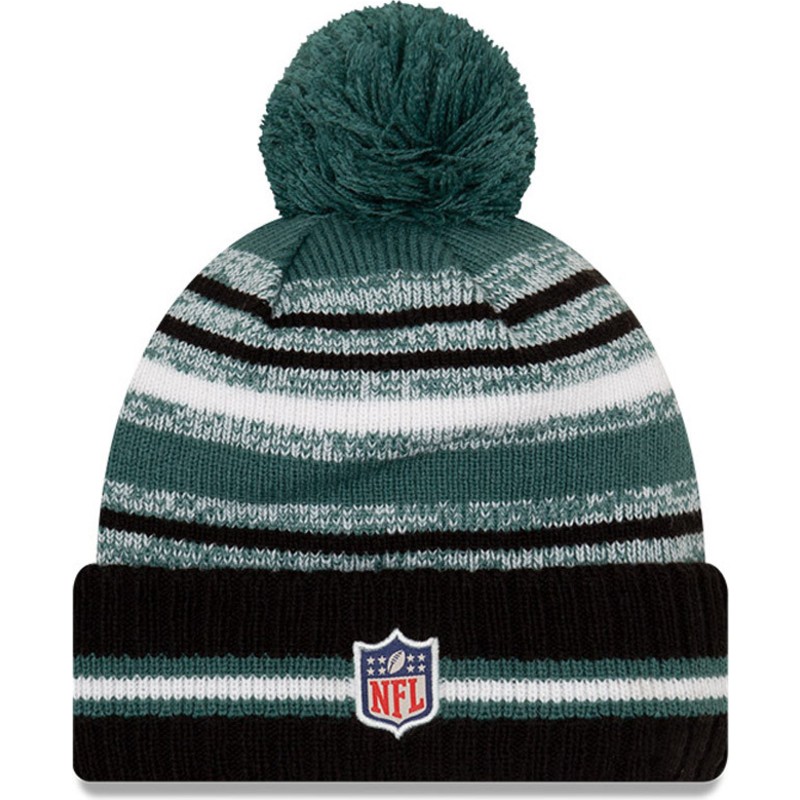 new-era-sport-sideline-philadelphia-eagles-nfl-green-and-black-beanie-with-pompom