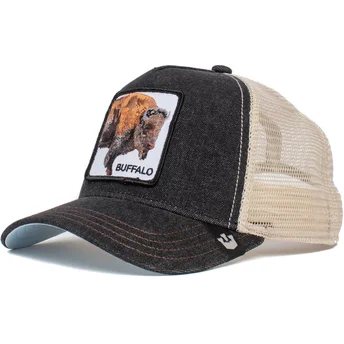 Czarna i biała czapka trucker z bawołem The Buffalo The Farm od Goorin Bros.