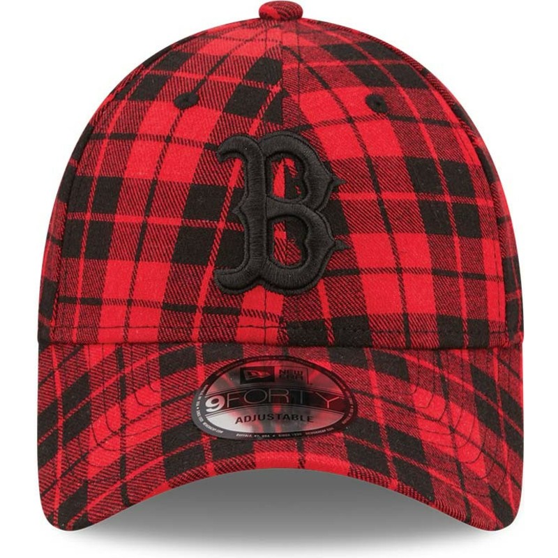 new-era-curved-brim-black-logo-9forty-plaid-boston-red-sox-mlb-red-adjustable-cap