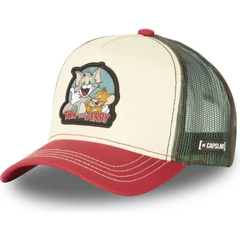 Gorra trucker beige, verde y roja Tom y Jerry TJ2 Looney Tunes de Capslab