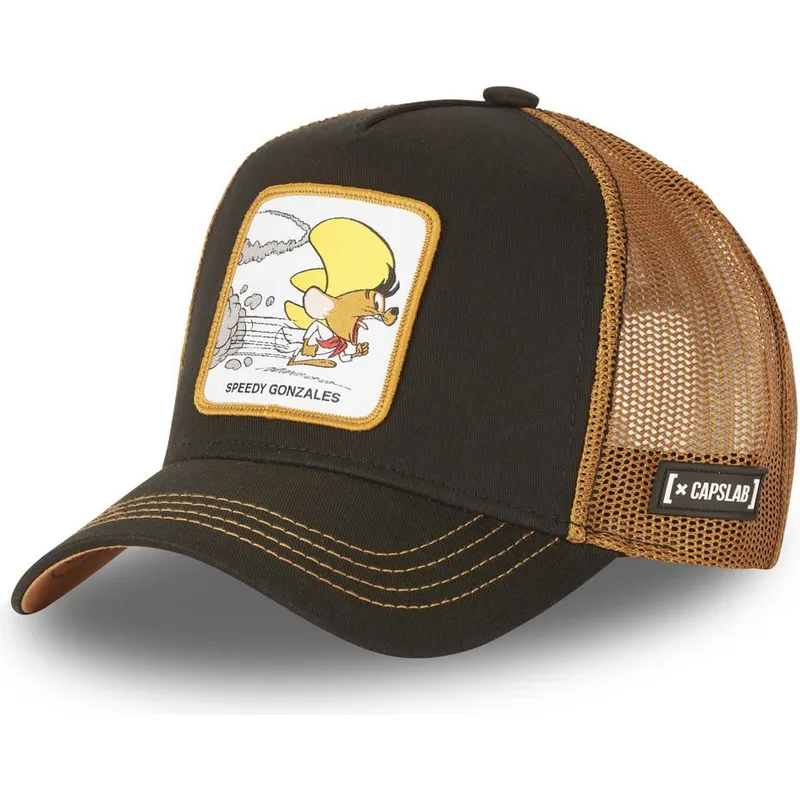 cappellino-trucker-nero-e-marrone-speedy-gonzales-spe3-looney-tunes-di-capslab