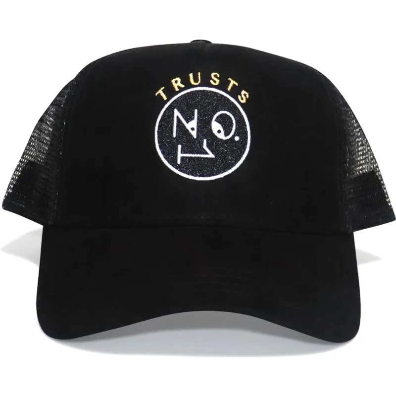 cappellino-trucker-nero-trusts-no1-suede-black-gold-logo-di-the-no1-face