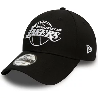 New Era Curved Brim 9FORTY Essential Outline Los Angeles Lakers NBA Black Adjustable Cap