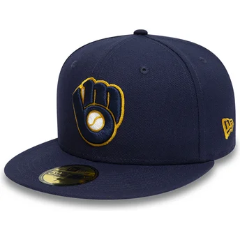 Șepci plată bleumarin ajustat 59FIFTY Authentic On Field de Milwaukee Brewers MLB de New Era