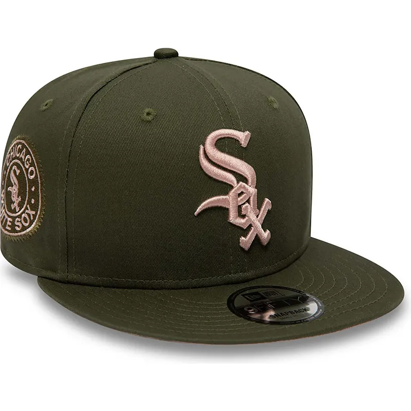 Gorra plana verde snapback con logo rosa 9FIFTY Side Patch de Chicago White  Sox MLB de New Era