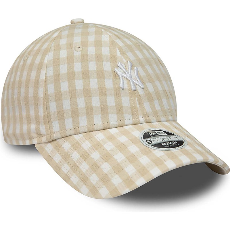 new-era-curved-brim-women-9forty-gingham-new-york-yankees-mlb-beige-adjustable-cap