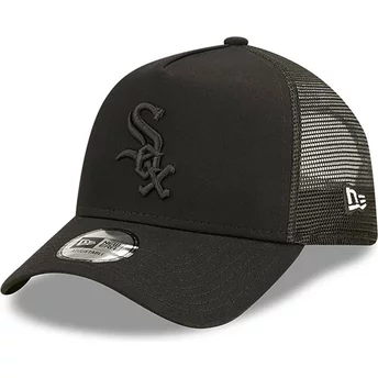 New Era Black Logo A Frame Tonal Mesh Chicago White Sox MLB Black Trucker Hat