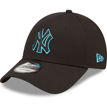 New Era Curved Brim Blue Logo 9FORTY Neon Outline New York Yankees MLB Black Adjustable Cap