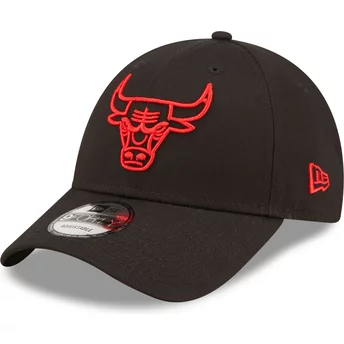New Era Curved Brim Red Logo 9FORTY Neon Outline Chicago Bulls NBA Black Adjustable Cap