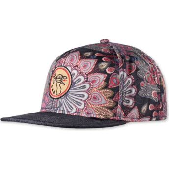 Cappello piatto nero snapback Peacock Linen di Djinns