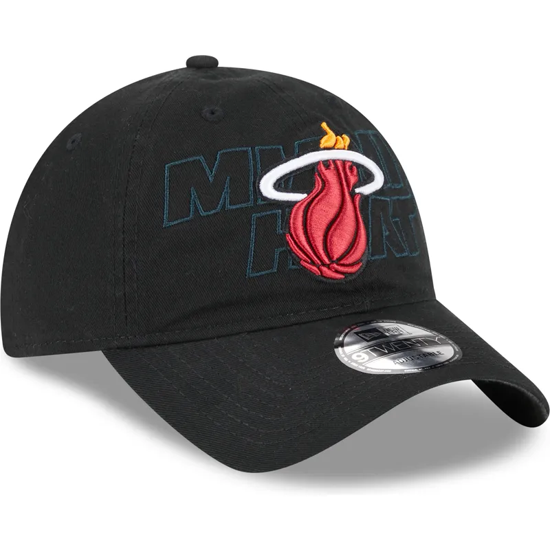 schwarze-verstellbare-gebogene-kappe-9twenty-draft-edition-2023-von-miami-heat-nba-von-new-era