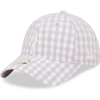 Hellviolette gebogene verstellbare Damenkappe 9TWENTY Gingham der New York Yankees MLB von New Era