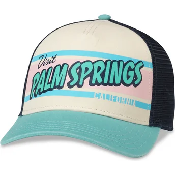 Trucker-Kappe beige, marineblau und grün Snapback Palm Springs California Sinclair von American Needle