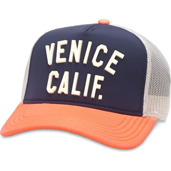 Czapka trucker granatowo-biało-pomarańczowa snapback...