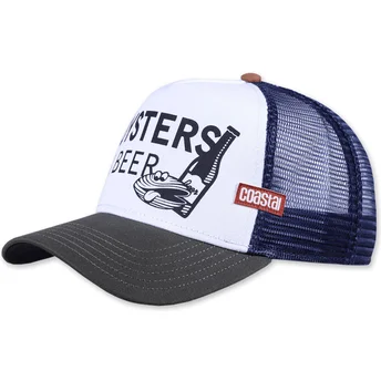 Cappellino trucker bianco, blu marino e grigio Oysters & Beer HFT di Coastal