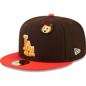 Brun och röd platt keps justerad 59FIFTY The Elements Fire Pin Los Angeles Dodgers MLB från New Era