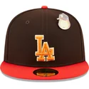 braune-und-rote-anliegende-59fifty-flatcap-the-elements-fire-pin-der-los-angeles-dodgers-mlb-von-new-era