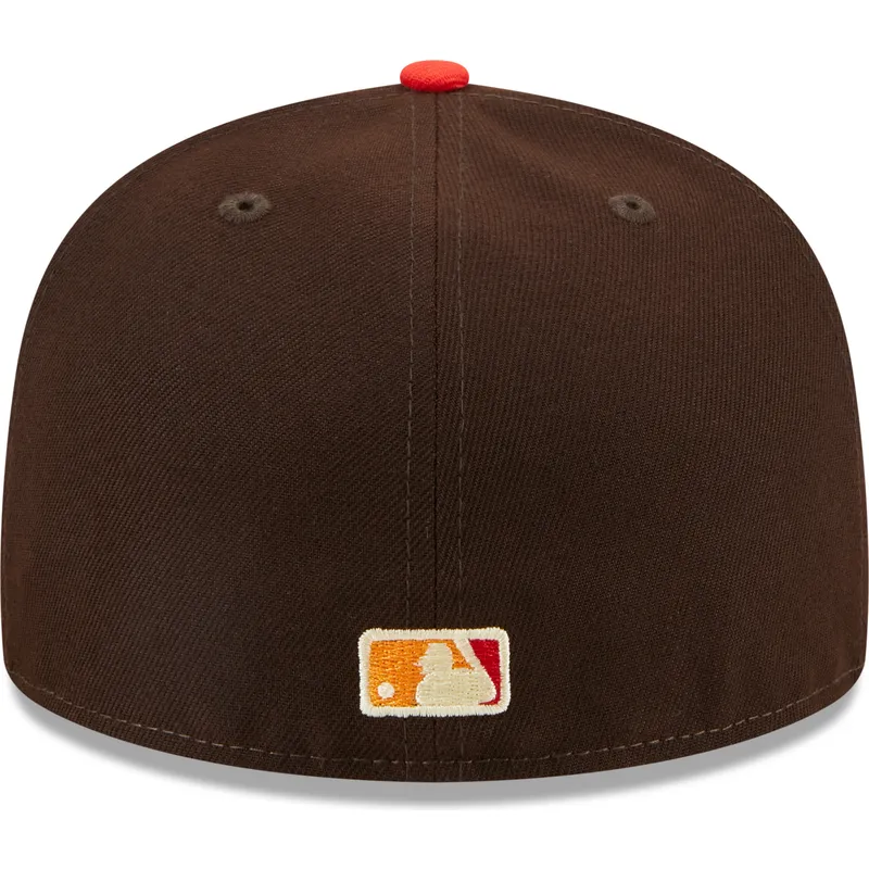 cappello-piatto-marrone-e-rosso-aderente-59fifty-the-elements-fire-pin-dei-los-angeles-dodgers-mlb-di-new-era