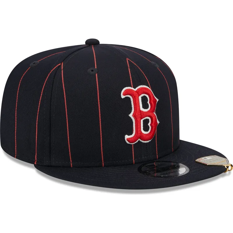 cappello-piatto-blu-marino-snapback-9fifty-pinstripe-visor-clip-di-boston-red-sox-mlb-di-new-era
