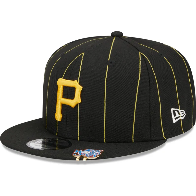 schwarze-flache-snapback-kappe-9fifty-pinstripe-visor-clip-der-pittsburgh-pirates-mlb-von-new-era