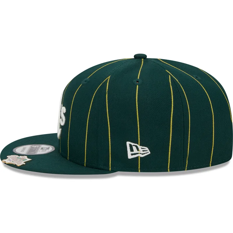cappello-piatto-verde-snapback-9fifty-pinstripe-visor-clip-di-oakland-athletics-mlb-di-new-era