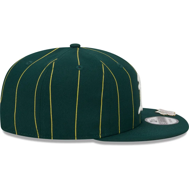 cappello-piatto-verde-snapback-9fifty-pinstripe-visor-clip-di-oakland-athletics-mlb-di-new-era