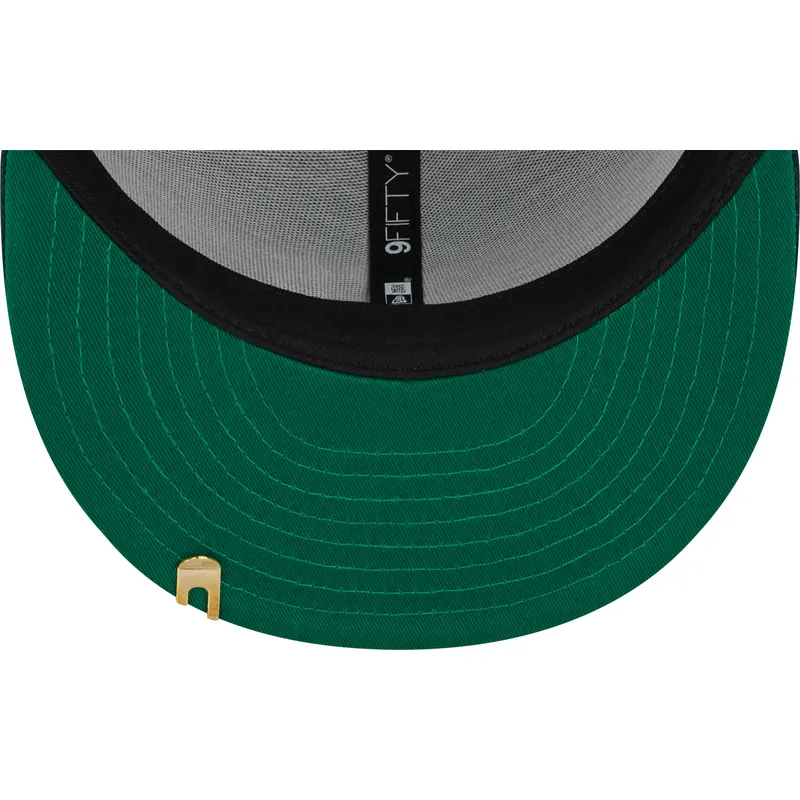 cappello-piatto-verde-snapback-9fifty-pinstripe-visor-clip-di-oakland-athletics-mlb-di-new-era