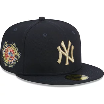 New Era Flat Brim 59FIFTY Laurel Sidepatch New York Yankees MLB Navy Blue Fitted Cap