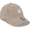 new-era-curved-brim-women-9forty-houndstooth-new-york-yankees-mlb-brown-and-white-adjustable-cap