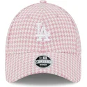 casquette-courbee-rose-et-blanche-ajustable-pour-femme-9forty-houndstooth-los-angeles-dodgers-mlb-new-era