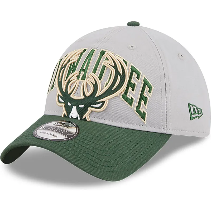 verstellbare-graue-und-grune-9twenty-tip-off-2023-kappe-der-milwaukee-bucks-nba-von-new-era