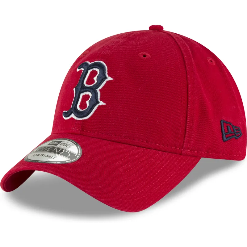 rote-verstellbare-kappe-mit-gebogenem-schirm-und-marineblauem-logo-9twenty-core-classic-von-boston-red-sox-mlb-von-new-era