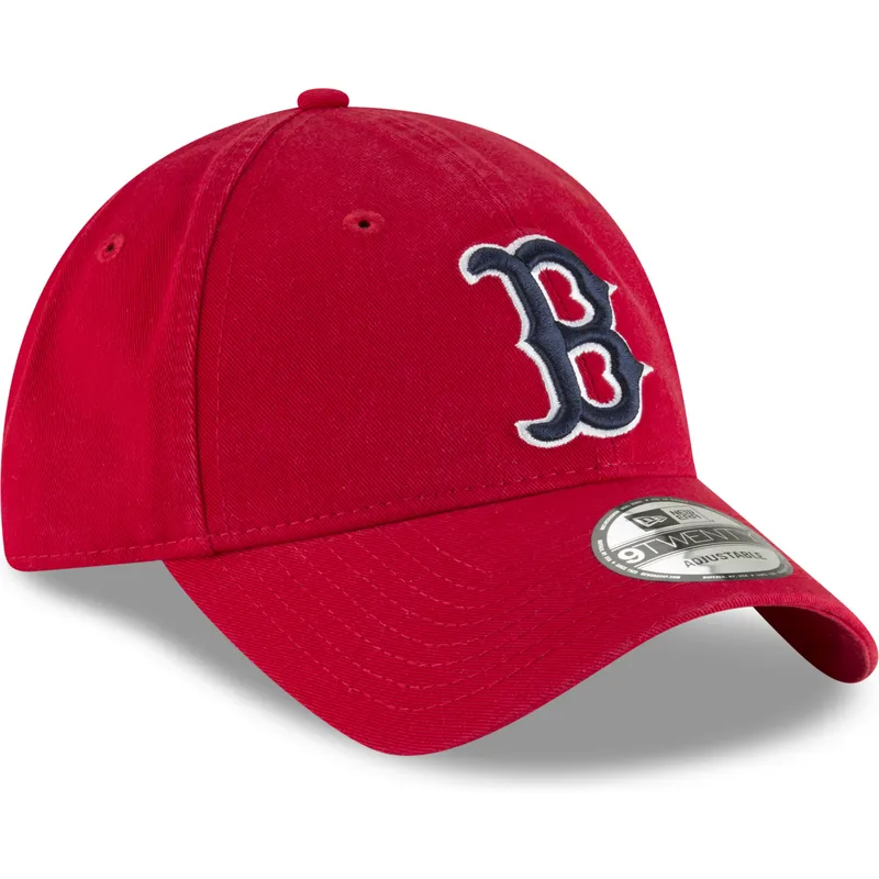 rote-verstellbare-kappe-mit-gebogenem-schirm-und-marineblauem-logo-9twenty-core-classic-von-boston-red-sox-mlb-von-new-era
