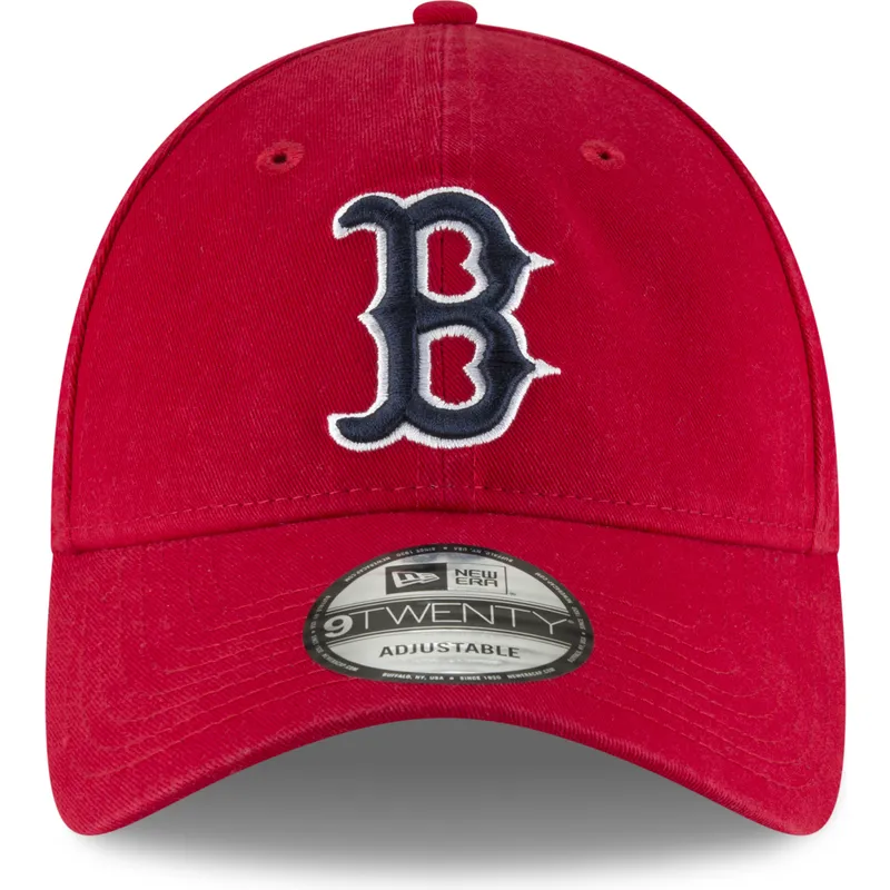 rote-verstellbare-curved-cap-mit-marineblauem-logo-9twenty-core-classic-der-boston-red-sox-mlb-von-new-era
