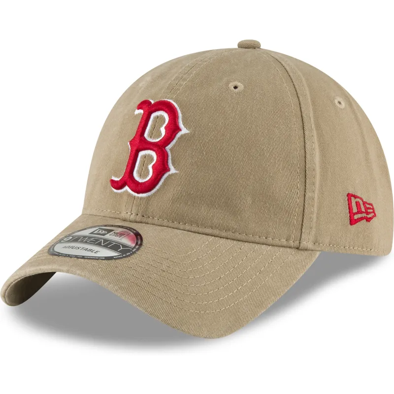 cappello-regolabile-marrone-chiaro-con-visiera-curva-e-logo-rosso-9twenty-core-classic-dei-boston-red-sox-mlb-di-new-era