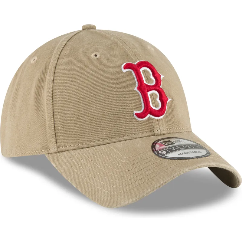 cappello-regolabile-marrone-chiaro-con-visiera-curva-e-logo-rosso-9twenty-core-classic-dei-boston-red-sox-mlb-di-new-era