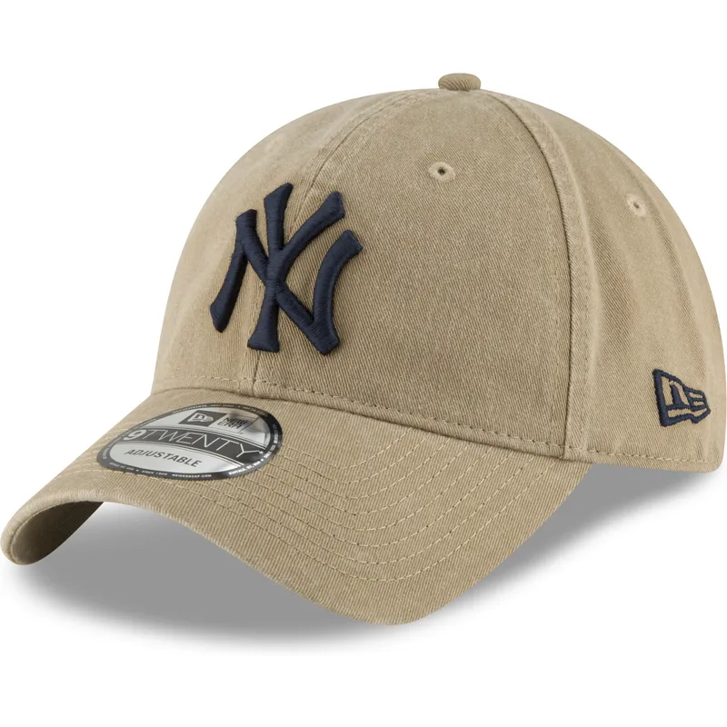 cappellino-regolabile-a-visiera-curva-marrone-chiaro-con-logo-blu-navy-9twenty-core-classic-dei-new-york-yankees-mlb-di-new-era