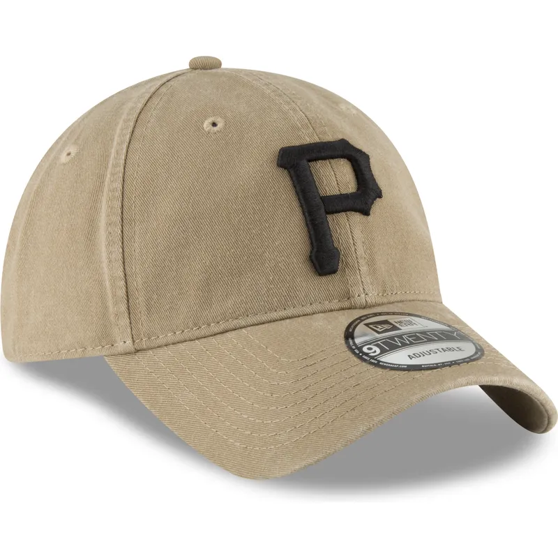 cappellino-curvo-marrone-chiaro-regolabile-con-logo-nero-9twenty-core-classic-di-pittsburgh-pirates-mlb-di-new-era