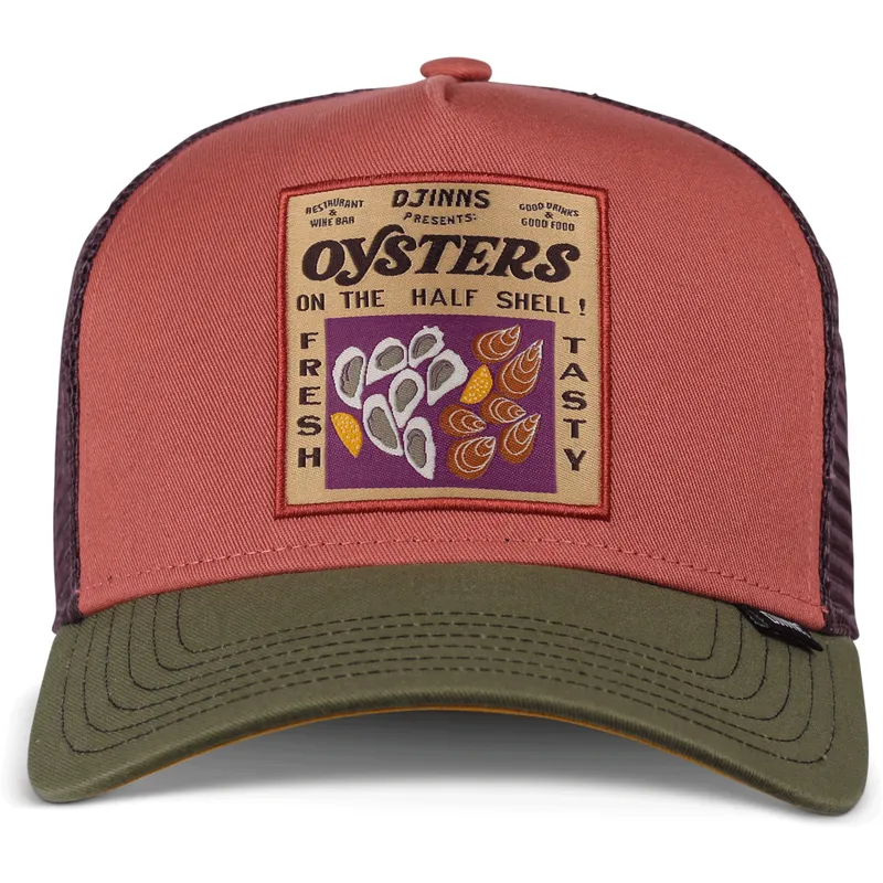 cappellino-trucker-rosso-e-verde-food-oysters-hft-di-djinns
