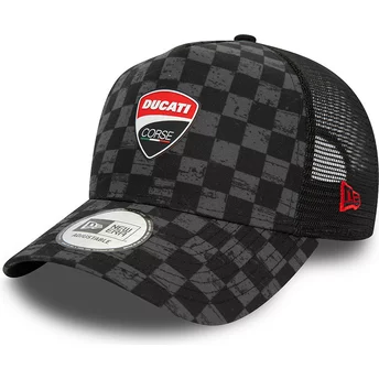 New Era 9FORTY A Frame All Over Print Check Ducati Motor MotoGP Black Trucker Hat