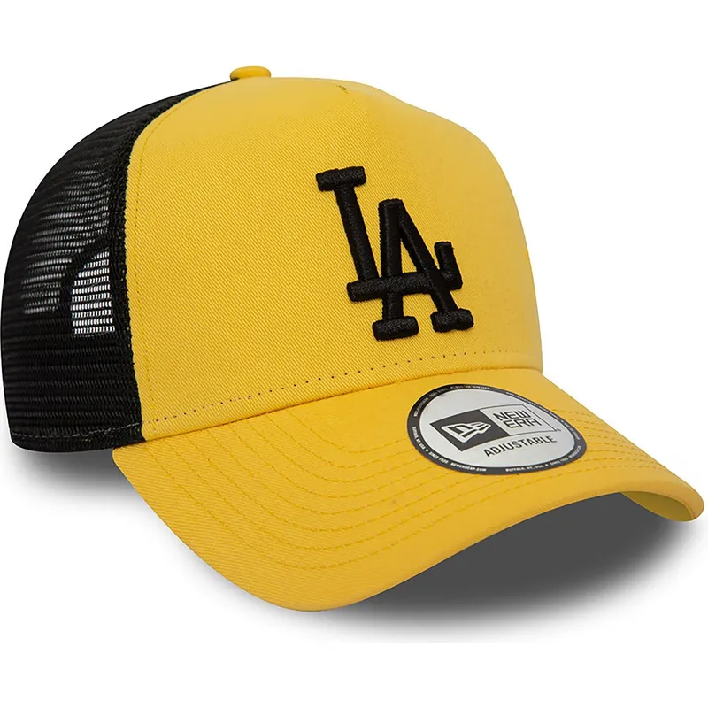 gorra-trucker-amarilla-y-negra-con-logo-negro-a-frame-league-essential-de-los-angeles-dodgers-mlb-de-new-era