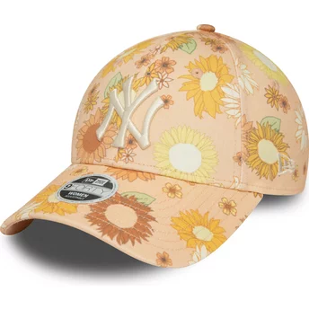 Casquette courbée orange ajustable pour femme 9FORTY Floral All Over Print New York Yankees MLB New Era