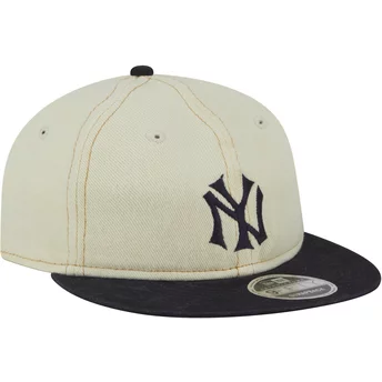 Casquette plate beige et bleue marine ajustable 9FIFTY Retro Crown Denim New York Yankees MLB New Era